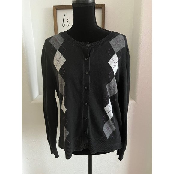 Willow Sweaters - Willow Bay argyle button up cardigan womens size xl